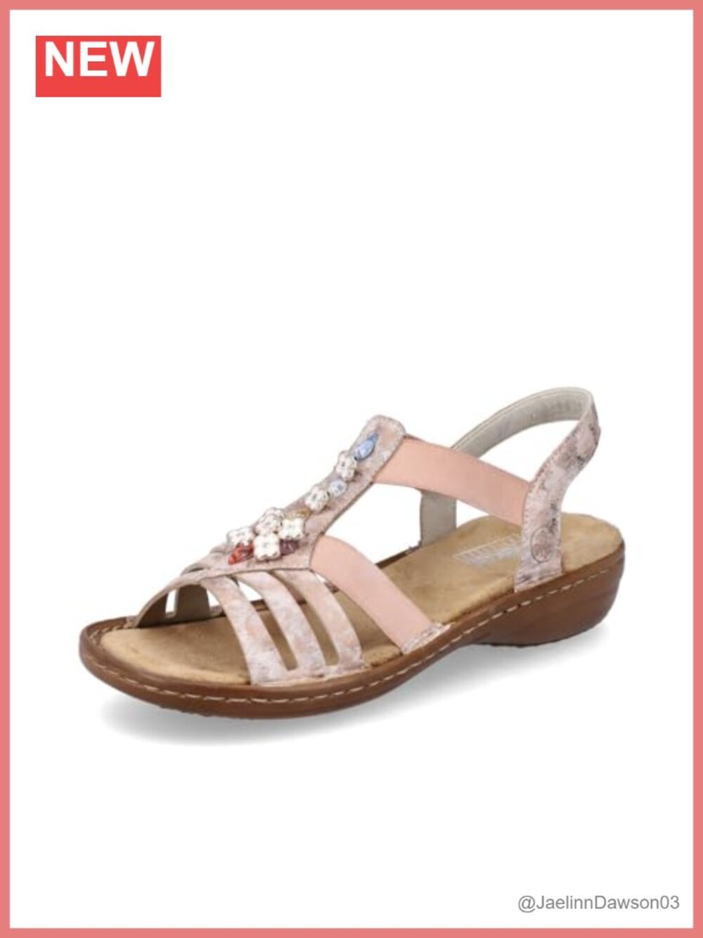 Rieker Strappy Sandals Women's Flat Slingback Rhinestone Lightweight